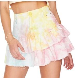 Loveshackfancy tiered tie dye denim skirt